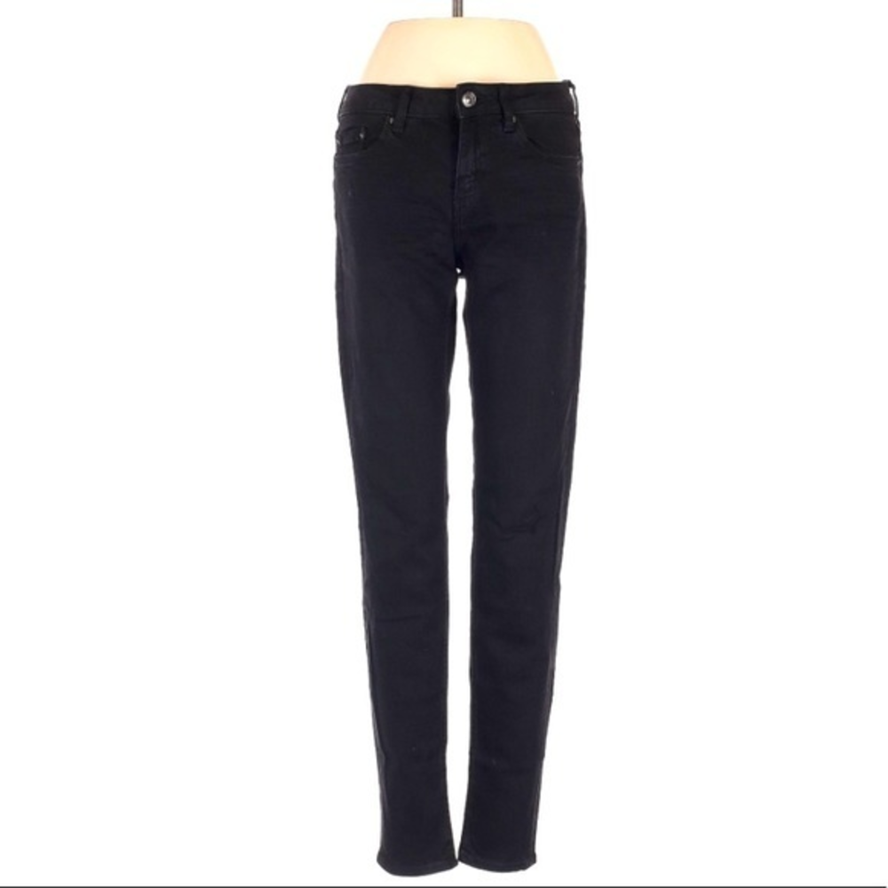Zara Woman US2 black wash mid‎ rise distressed skinny jeans